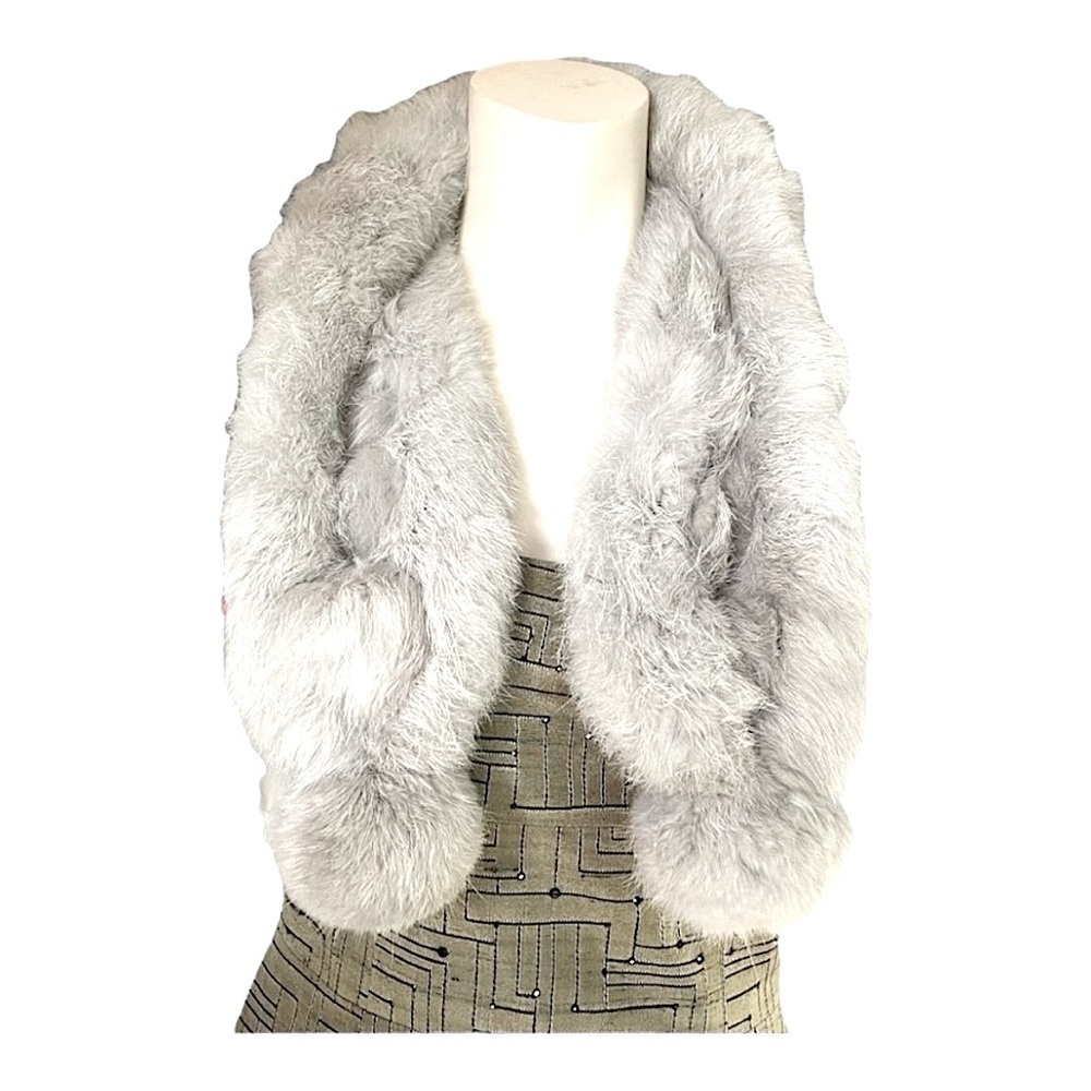 Surell Gray Rabbit Fur Scarf - Picture 2 of 8